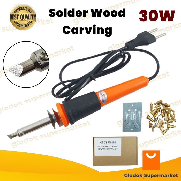 Solder Lukis Pyrography Wood Carving Pirograbador 30 Watt 24 Mata Bit