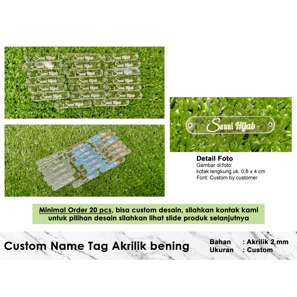 

Custom Name Tag Hijab / label branding pakaian - Akrilik Bening
