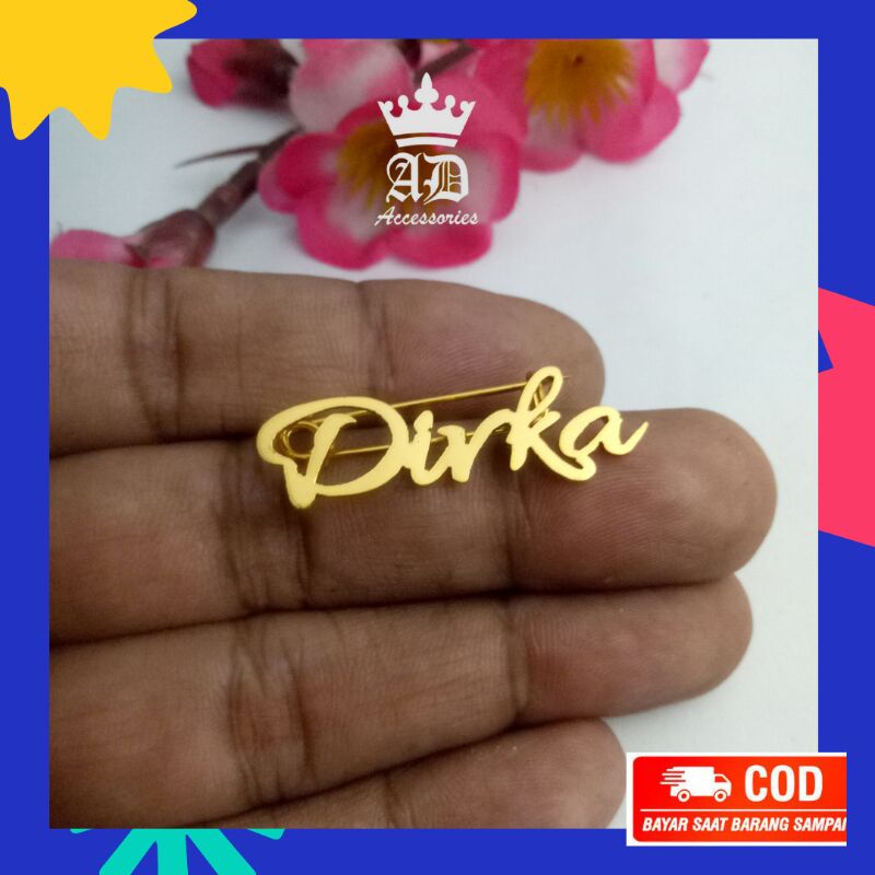 Bros Nama Titanium /Bros Ukir Nama /Bros nama Small /Bros jilbab/ Brooch