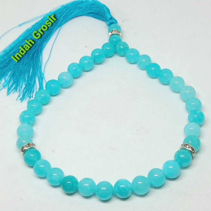 TASBIH BATU AQUAMARINE  33 BUTIR 8MM 100% NATURAL