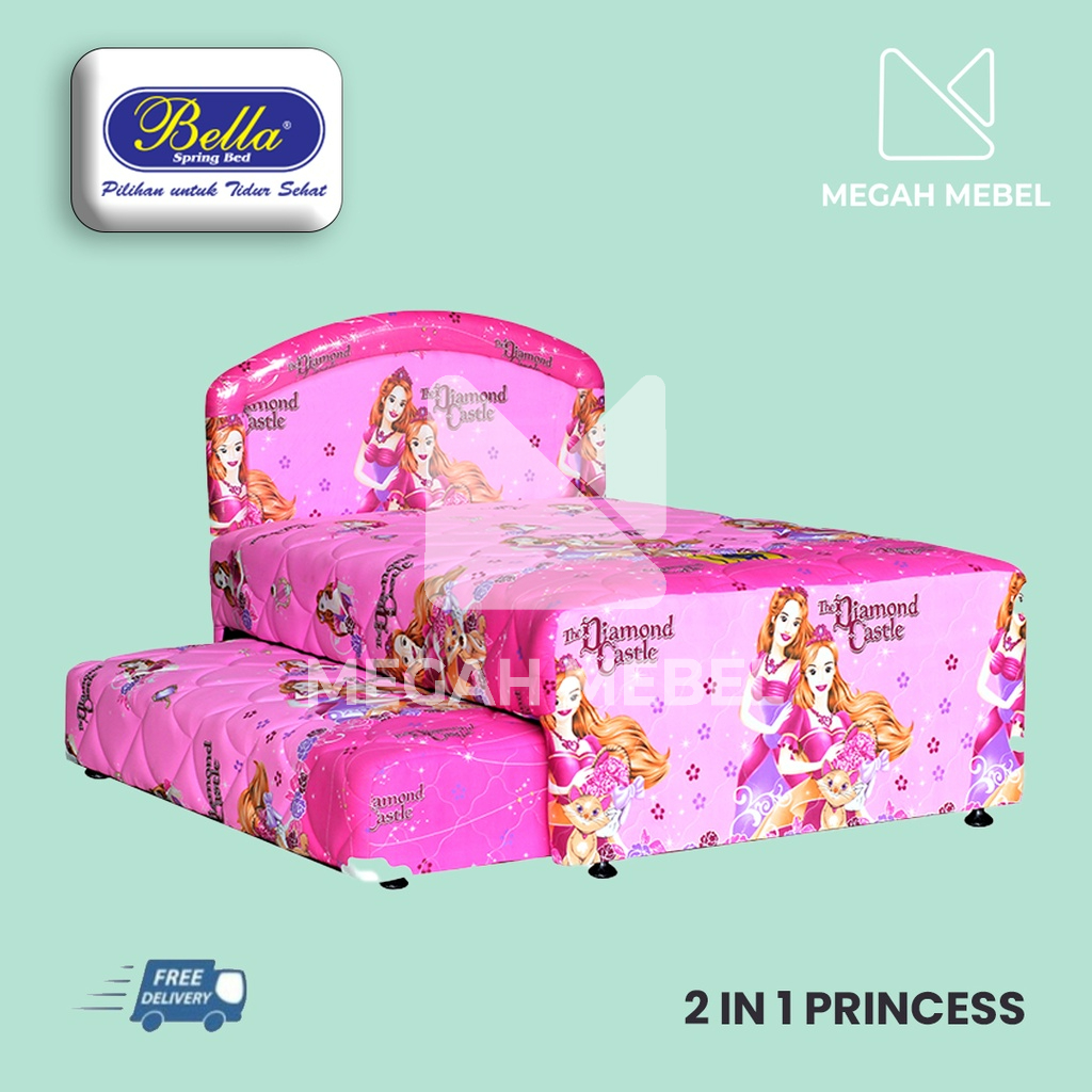 Bella Spring Bed 2in1 Sorong Tipe Super TAYO, BARBIE, Polos