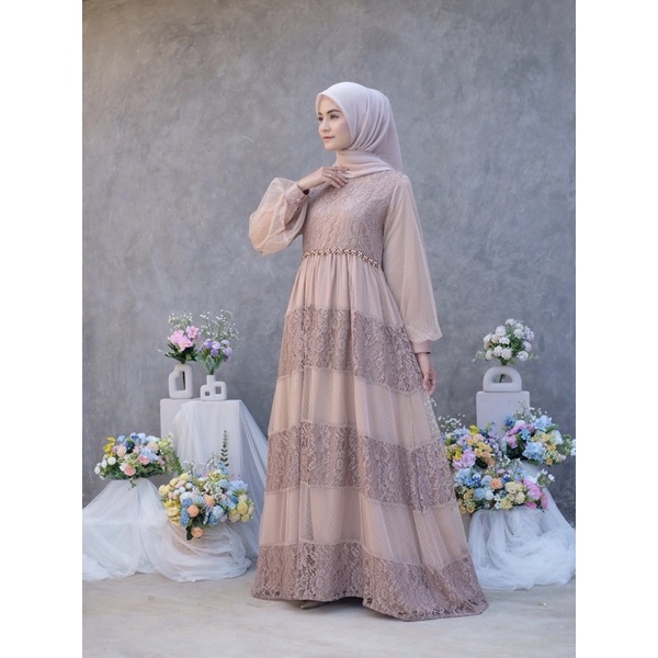 Michelle Dress By Akirabutik / Model Gamis Kekinian / Gaun Pesta Kondangan Muslimah