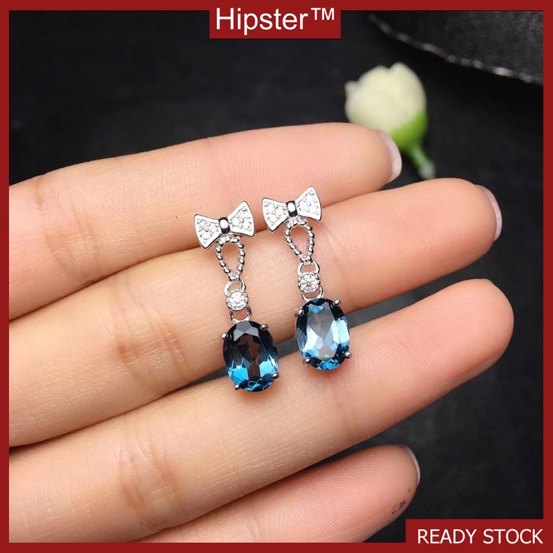 Anting Tusuk Sterling Silver Model Pita Warna Biru Untuk Wanita