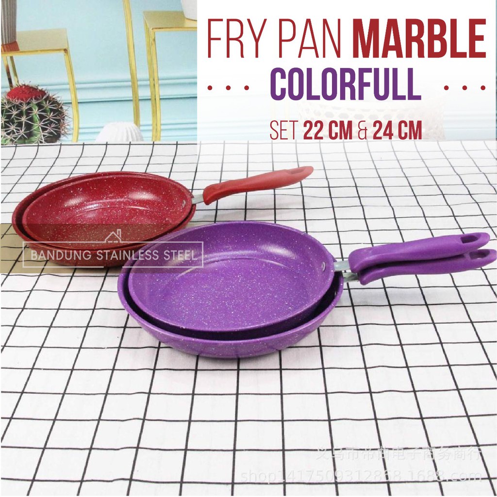 2 pcs frypan teflon marble wajan penggorengan kecil ungu merah murah 20cm 22cm