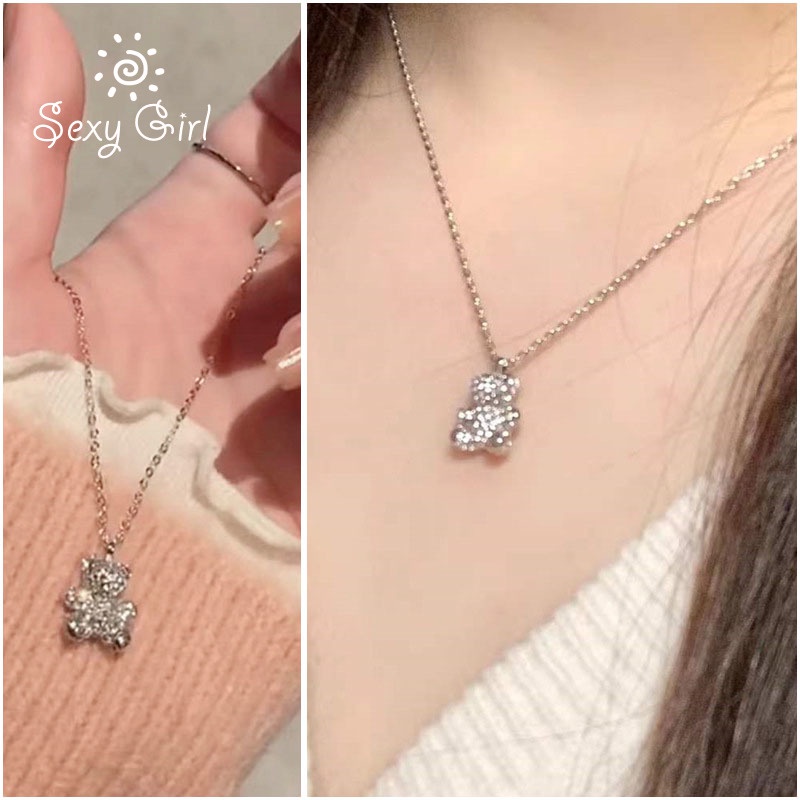 Glowing Bear Necklace Female Trendy Light Luxury Niche Design High-end Sweater Chain Pendant Sexy Girl Jewelry