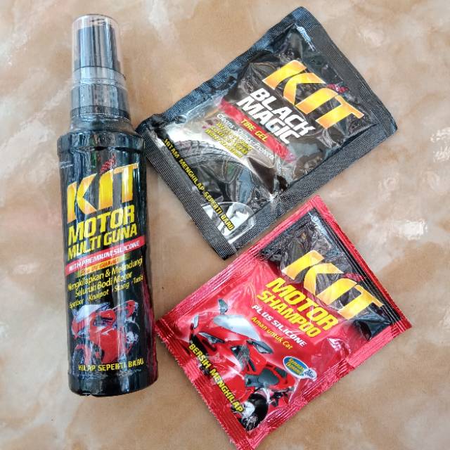 Paket cuci motor KIT product ( 5x Kit shampoo . 1x Kit black magic . 1x Kit spray multiguna )