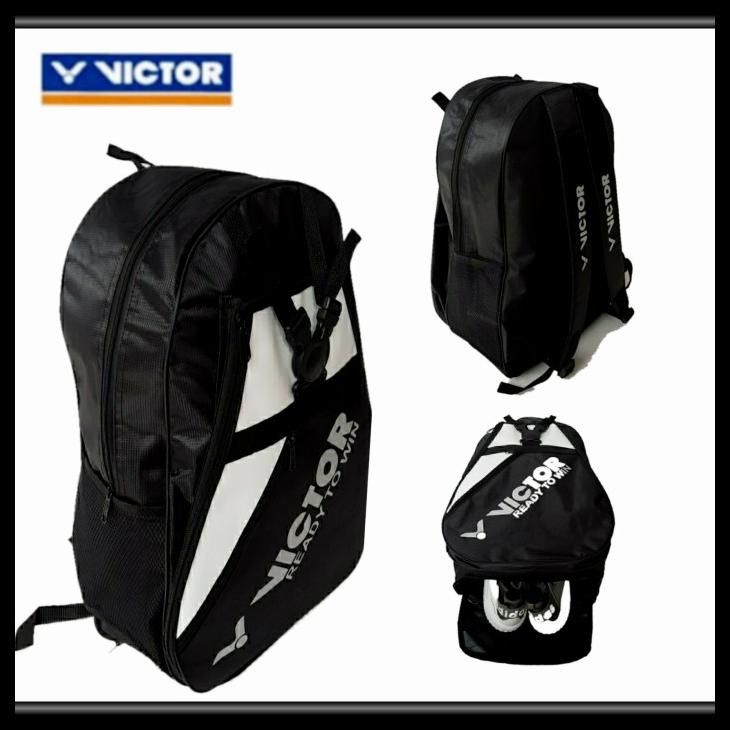 Tas Ransel Raket Victor Plus Ruang Sepatu Badminton Bulutangkis - Putih