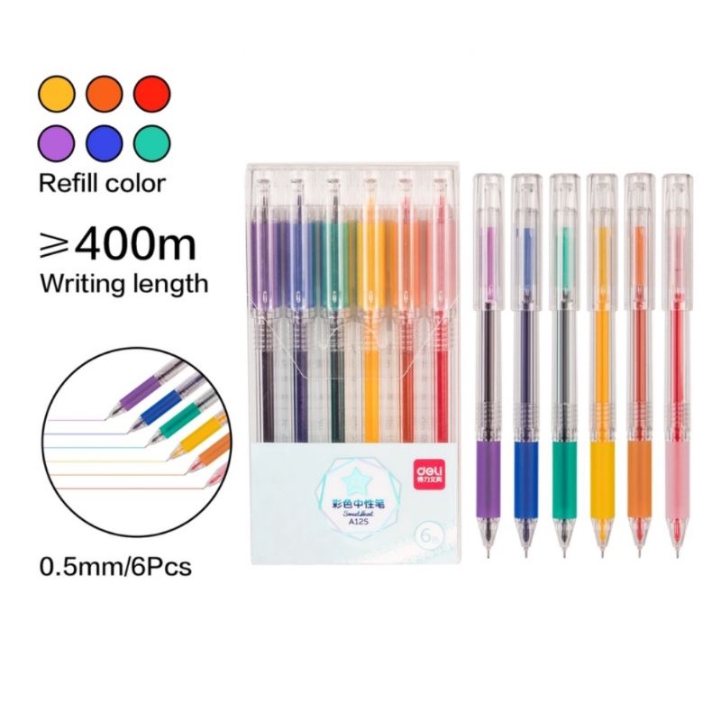

Deli Pulpen Gel 6 Warna Cerah 6pcs/Pack 0.5mm A125