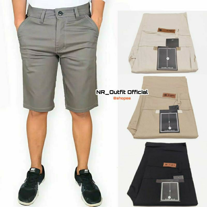 Celana Chino Pendek Pria Keren Casual Shorts Pants Bahan Karet Melar Cinos Zaraman Pendek