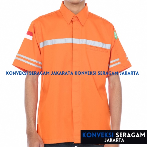 Baju Kemeja Safety K3 Lengan Pendek - Seragam Kerja Atasan Wearpack Werpack Werpak Proyek Tambang Warna Oranfe Oren Pria Wanita - Konveksi Seragam Jakarta