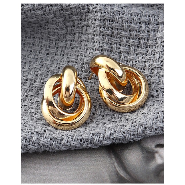 LRC Anting Tusuk Fashion Gold Cross Circle Earrings Y61799