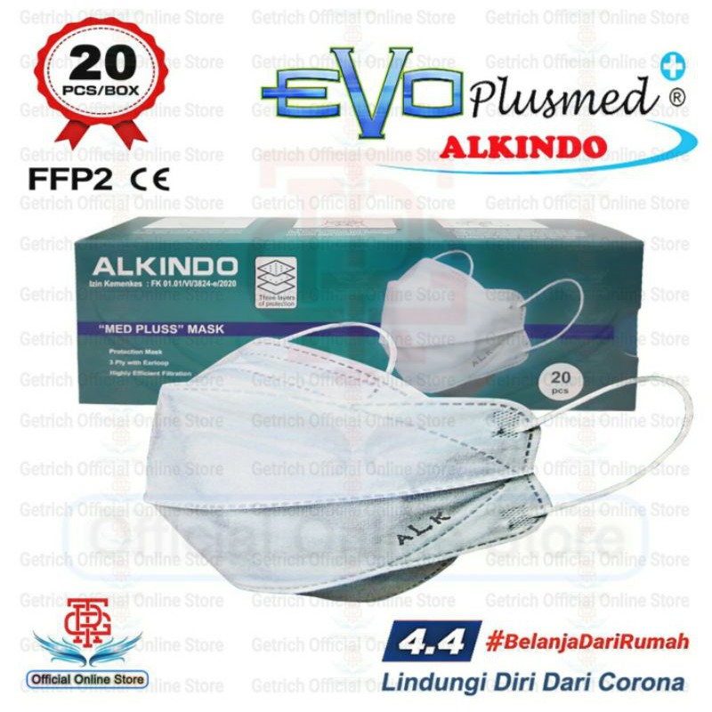 MASKER EVO PUTIH 10 PCS 4D ALKINDO PLUSMED MASK IJIN KEMENKES