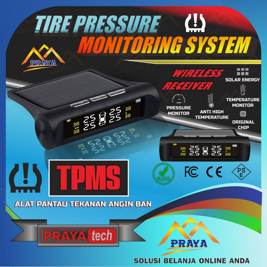 TPMS (TIRE PRESSURE MONITORING SYSTEM) ALAT CEK MONITOR TEKANAN BAN ANGIN BAN BOCOR KEMPES RODA MOBIL DIGITAL SOLAR