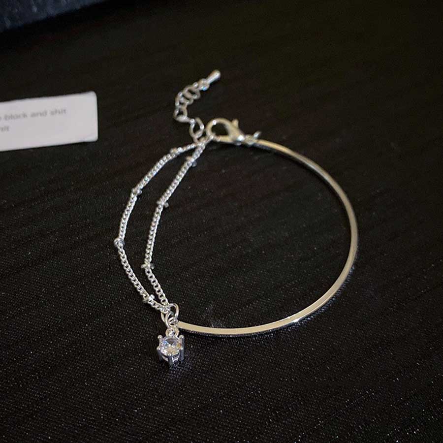 Perhiasan Gelang Rantai S925 Silver Hias Liontin Berlian Zircon Asimetris Gaya Korea Untuk Wanita