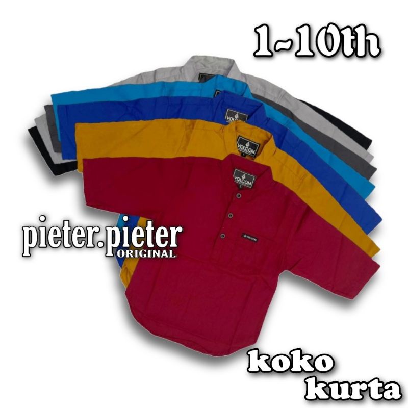 kemeja polos anak koko kurta lengan pendek size 1-10 tahun