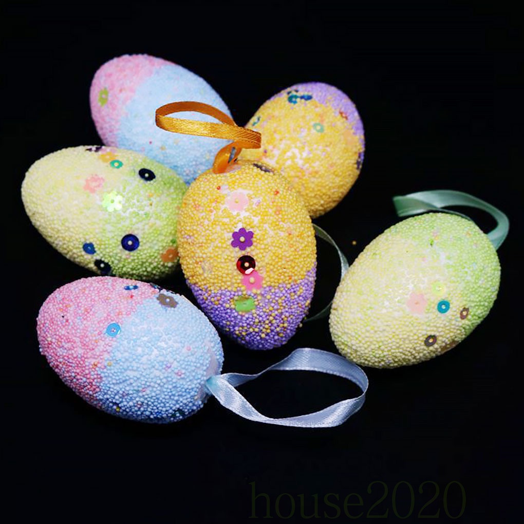 [HOUSE2020]6Pcs Easter Eggs Colorful Speckled Foam Fake Eggshell Simulation Party Decoration Toys Boy Girl Gift