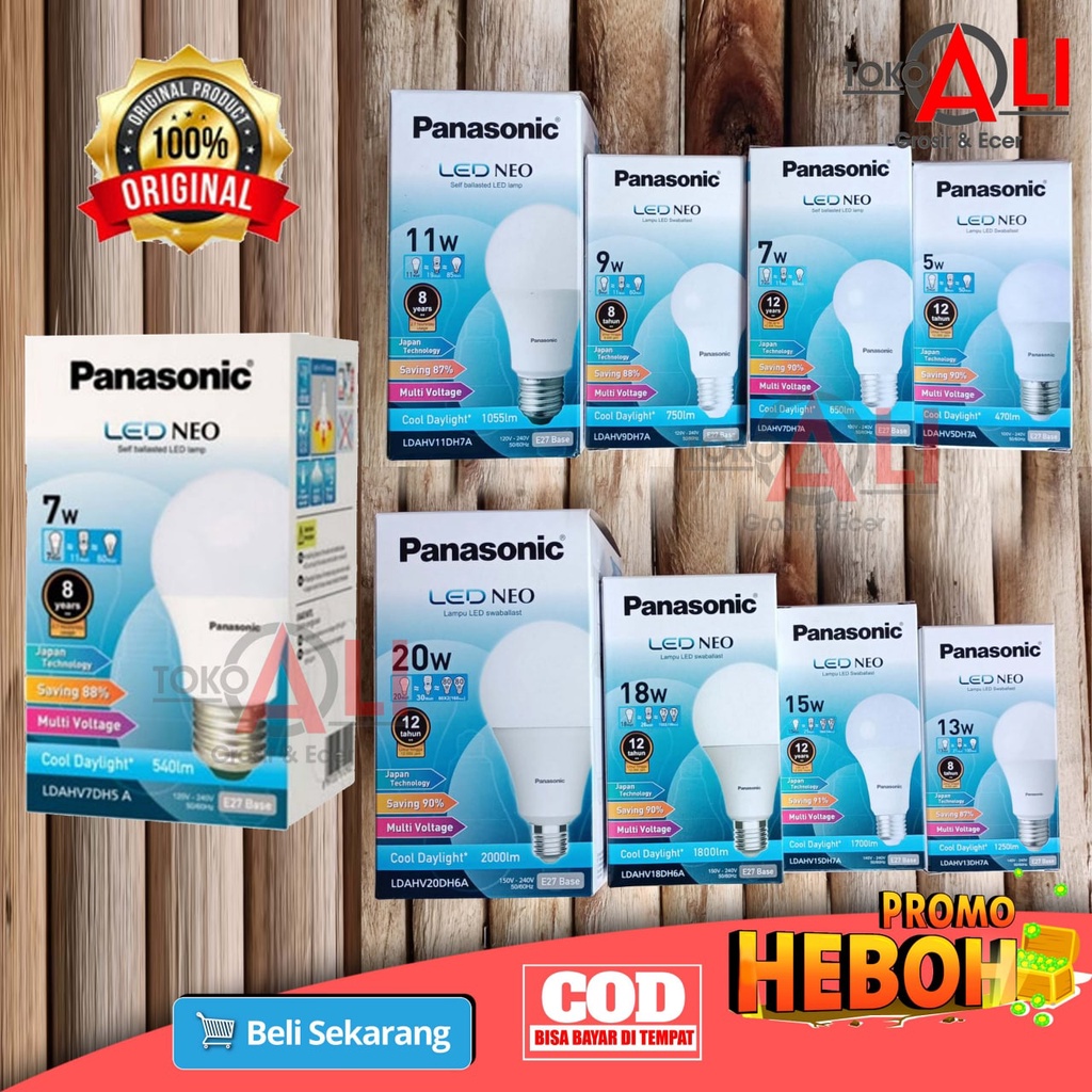 PANASONIC Lampu Bohlam Led 5Watt 7Watt 9Watt 11Watt 13Watt 15Watt 20Watt SNI Cahaya Putih Terang