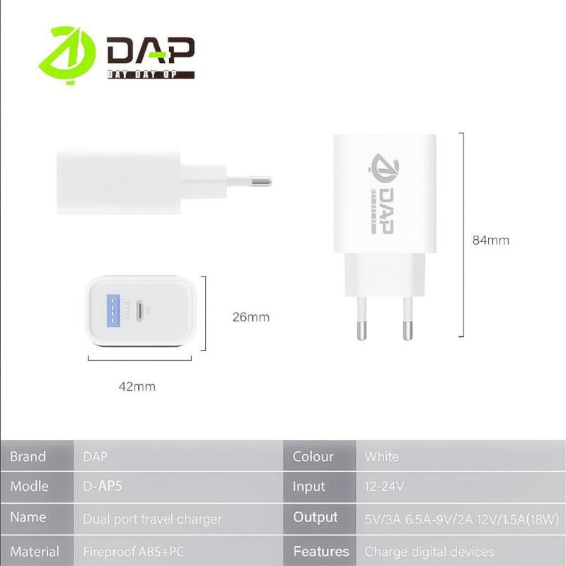 DAP D-AP5 Charge Power Super 18W Quick Charge PD+QC3.0