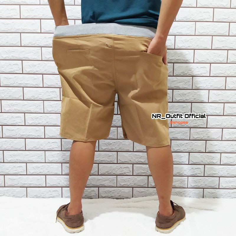 Celana Chino Pendek Pria Jumbo Big Size Chinos Pinggang Karet Cotton Combed Diamond Size 39-44