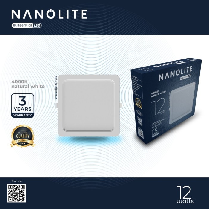 NANOLITE DOWNLIGHT SQUARE LED 12 WATT 12W 4 Inch Cahaya Putih 6500K