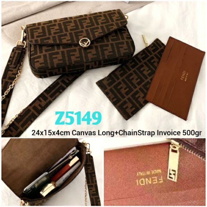 Gij. Z5149  1kg2   3in1 FENDI FF SLING BAG with Card Wallet TAS SELEMPANG WANITA IMPORT SET 3IN1  TA