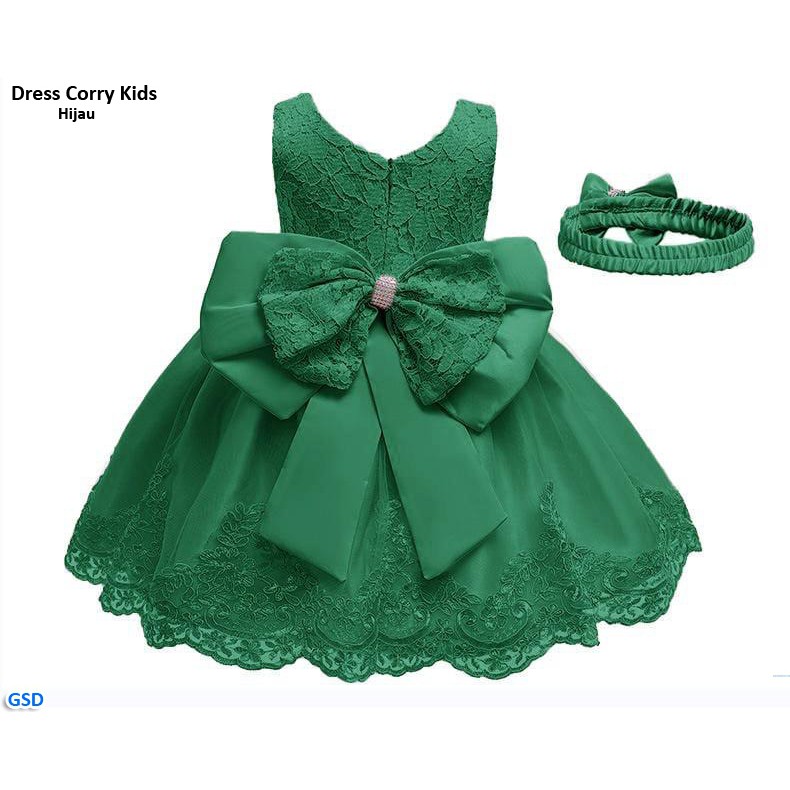 Dress Kids Corry Gratis Bando/Gaun Terusan Brukat Anak Balita/Baju Gaun Pesta Anak