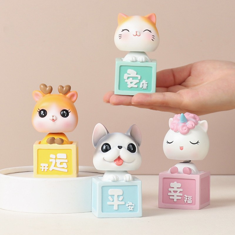 Pajangan Mobil Bobble Head Kucing Rusa Unicorn Anjing Kepala Goyang