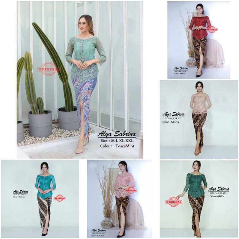 SET KEBAYA BROKAT ALYA SABRINA+KAMISOL+ROK SPAN BELAH BATIK SIZE M-XXL PREMIUM