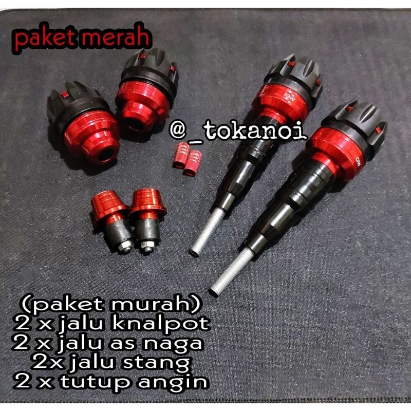 (PROMO PAKET NMAX,AEROX,LEXI) 2PCS JALU PELINDUNG KNALPOT+JALU AS RODA DEPAN YAMAHA+JALU STANG&amp;TUTUP PENTIL RODA