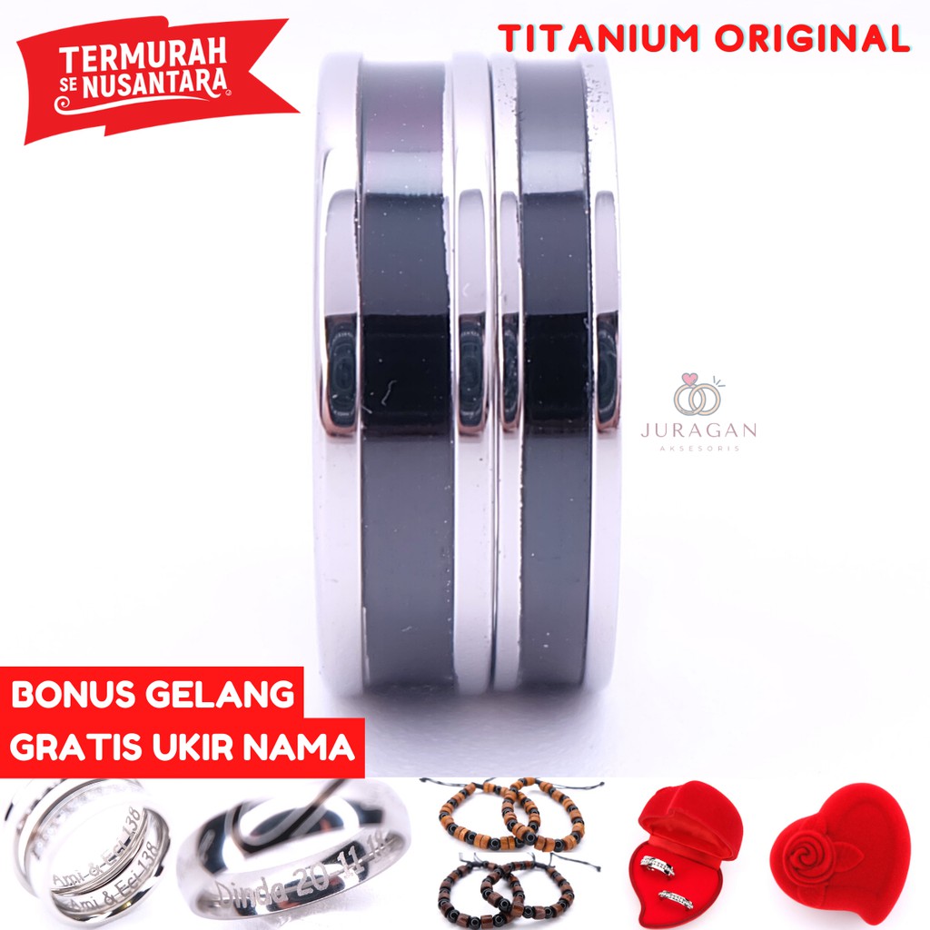 [HIGH QUALITY] Cincin Couple BUCIN R21 Titanium Ukir Nama + Box Cincin Beludru + BONUS Gelang Couple