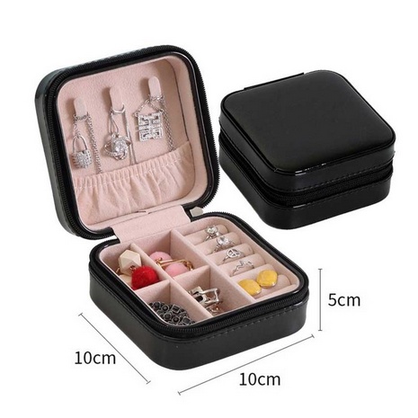 Kotak Tempat Perhiasan Travel Jewelry Box Penyimpanan Anting Kalung Gelang Cincin Emas Portable-black