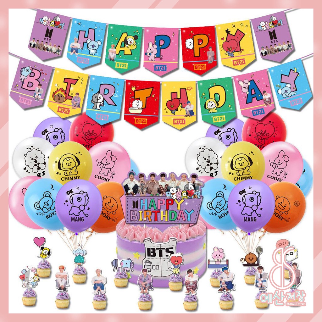 [BS] BISA COD 52pcs Balloons BTS BT21 BLACKPINK Party Decoration Happy Birthday Balon Pesta Ulang Tahun KPOP - KP923