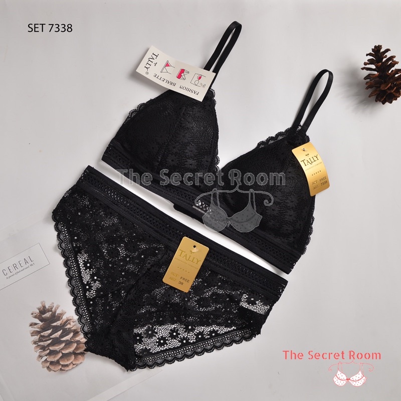 TALLY BRA BH CD SET KEMBEN BRALETTE RENDA 7338 I FREE SIZE I ADA KAIT I BUSA TIPIS I CUP B KECIL