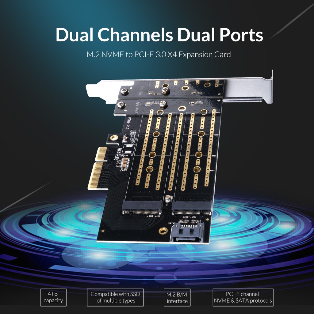 Pci express x4 Orico ssd m2 2 port Nvme 32Gbps Ngff sata 6Gbps 4tb pdm2 - Pci-e 3.0 X4 m.2 B M-key expansion card