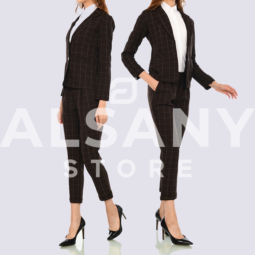 Setelan Blazer Set Wanita Kotak Setelan Blazer Dan Baggy Pant Kotak Wanita one set wanita One Set