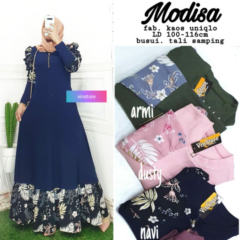MODISA BAJU GAMIS DRESS KAOS UNIQLO BUSUI LD 100-116 FIT XL XXL GAMIS MAXY MUSLIM TERBARU