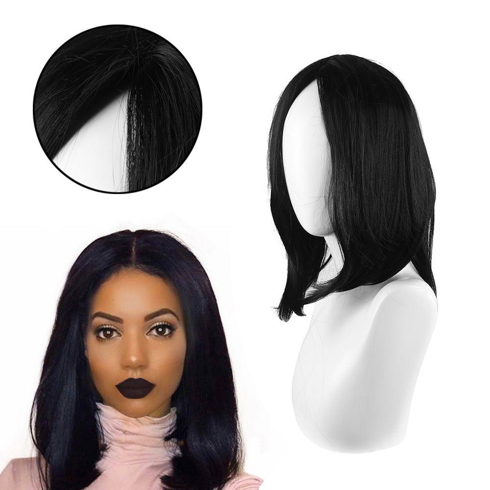 Preva Wig Hitam Rambut Palsu Tebal Rambut Sintetis Rambut Skor Tengah Warna Natural