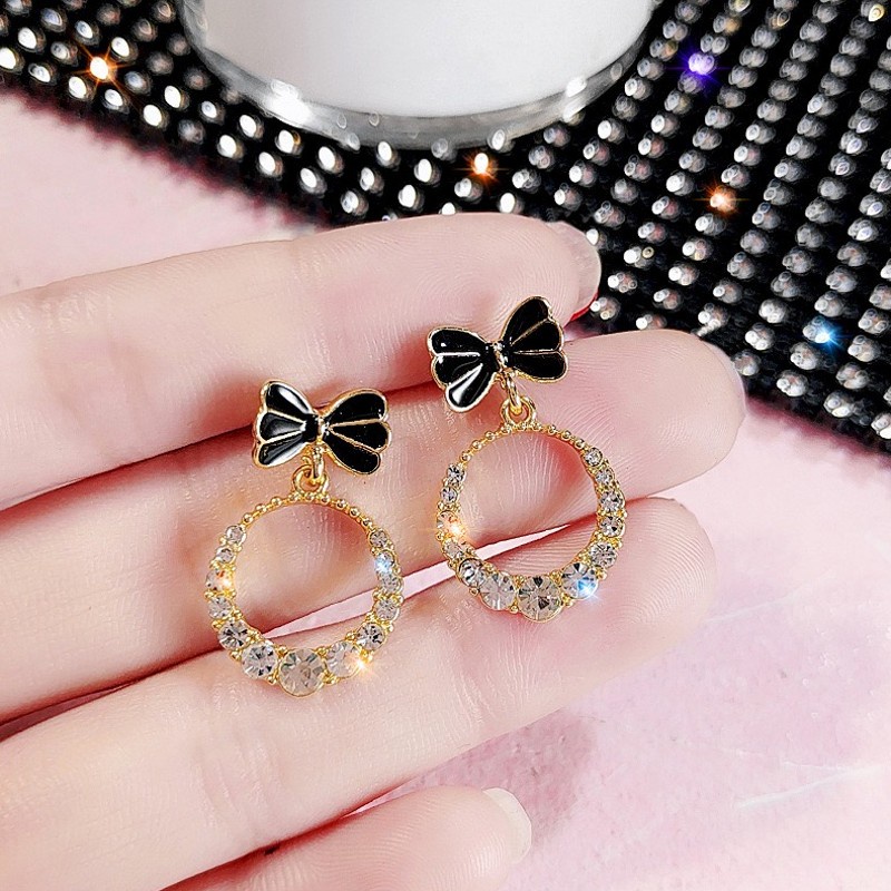 Korean Ins Style Simple Fashion Bow Round Silver Pin Earrings