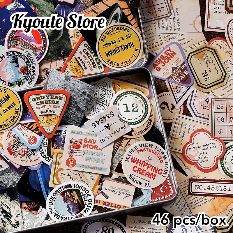 

46 pcs Sticker Dekorasi Tema Vintage Retro European Food Label Scrapbook Journal Bujo DIY Letter Seal Catatan