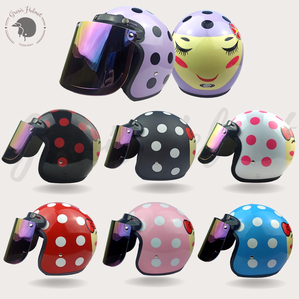 Helm Bogo Retro Dewasa Full Leher Wanita Pria Motor SNI Helm Motif Polkadot