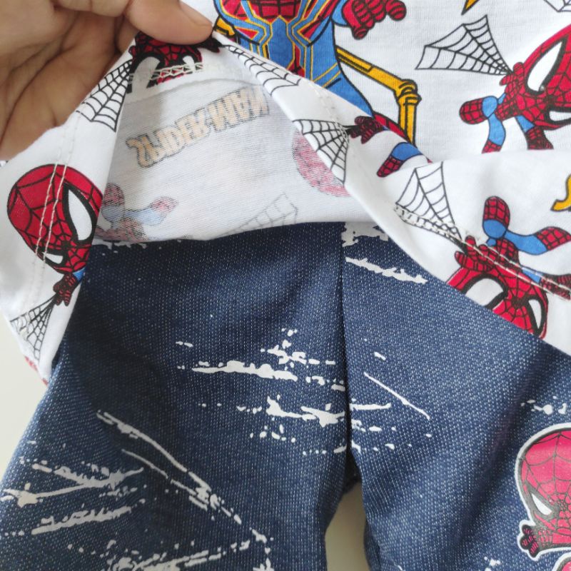 LL LILY SPIDERMAN Setelan baju katun celana jeans anak bayi mama papa, giraffe, dinosaurus, elmo