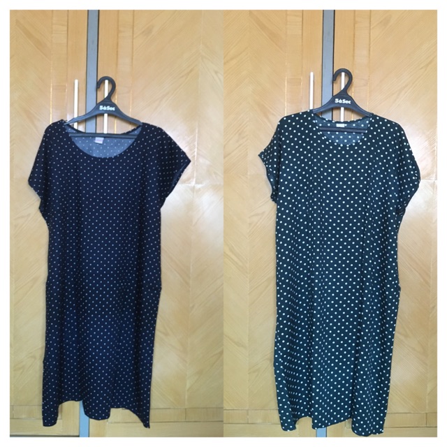 daster habel, csl, tanpa merek katun rayon selutut motif pokadot