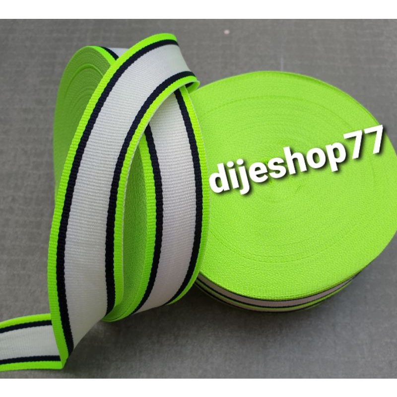 pita hijau stabilo list putih hitam 3 cm / pita gamis 3cm / twill tape / pita bunga / pita box