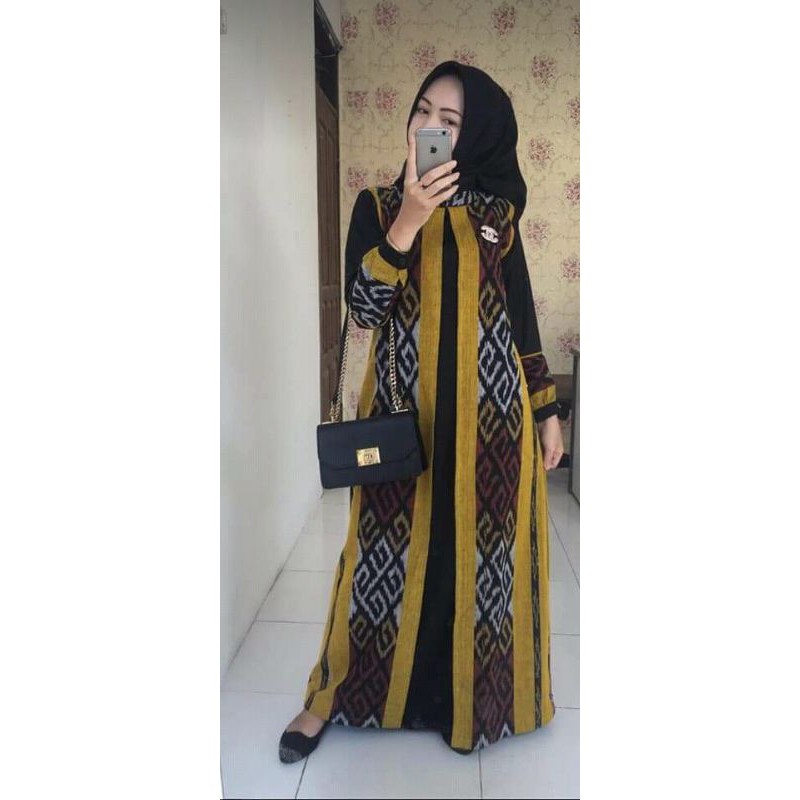 Gamis tenun model cardigan