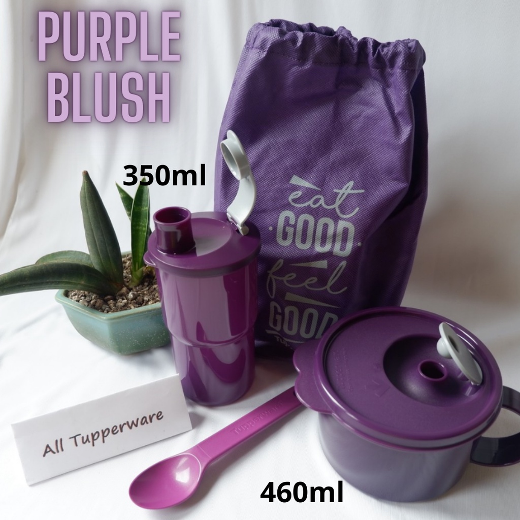 purple blush red blush tempat makan set dengan tas serut warna ungu merah