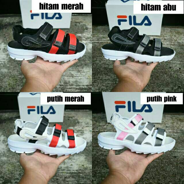 Sepatu Sandal Wanita Fila Korea Flip Flop Outdor Outdoor Outdor Santai Gunung Cewek Hitam Merah