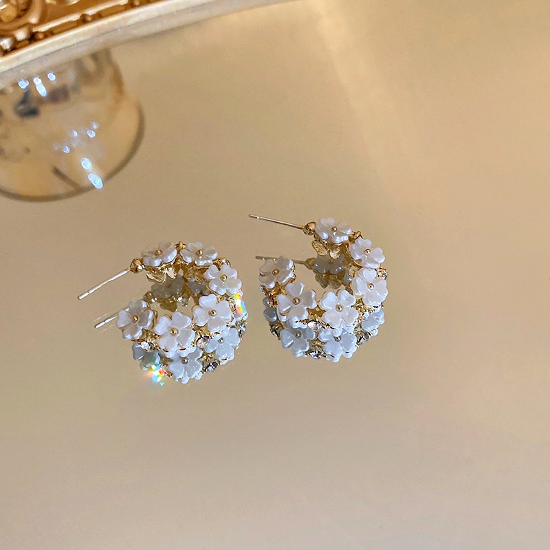 Anting Stud Bentuk Bunga Dua Sisi Bahan S925 Silver Untuk Aksesoris