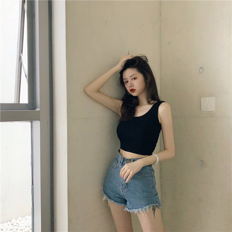 MOGYMOGY BRA521 Tanktop Kaos Crop Top Rajut Kamisol Tanpa Lengan Croptop Camisole OOTD Casual