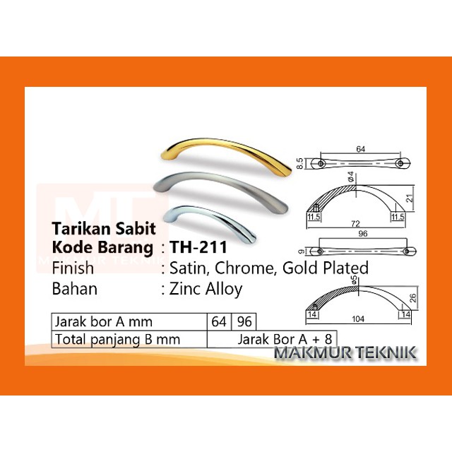 Tarikan Laci Tarikan Sabit Huben TH-211 64mm