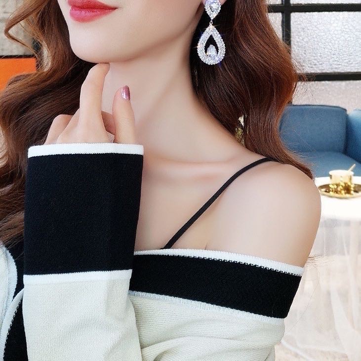 Anting Giwang Gaya Eropa dengan Berlian Imitasi untuk Wanita / Anting Diamond Untuk Wanita